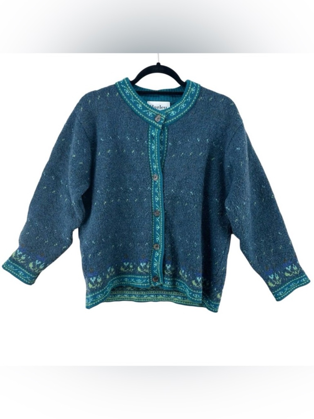 Harley of Scotland Vintage Merino Wool Blend Nordic Cardigan Women's Sz M